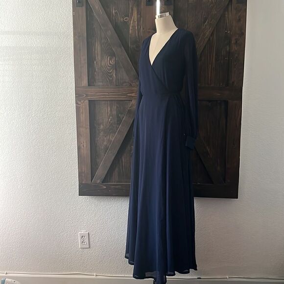 Lulus My Whole Heart Dark Navy Blue Long Sleeve Wrap Dress Sz- Small - Picture 6 of 16